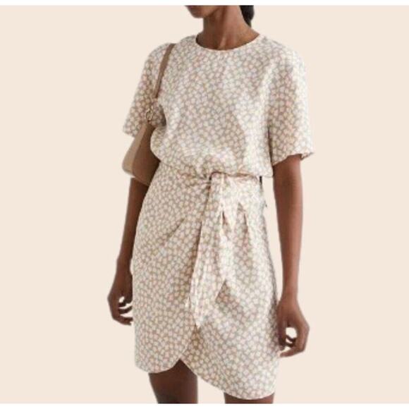 And Other Stories Beige Faux Wrap Dress Size 10 Short Sleeve Minimalist NWT - Picture 1 of 7